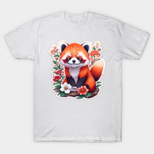 Cute Red Panda With Flowers T-Shirt